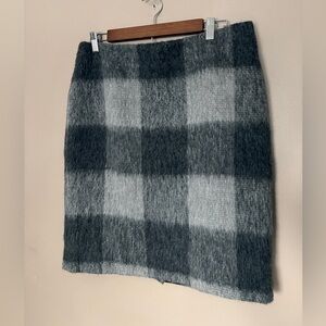 TALBOTS gray checkered pencil mini skirt wool alpaca winter office siren 12P EUC